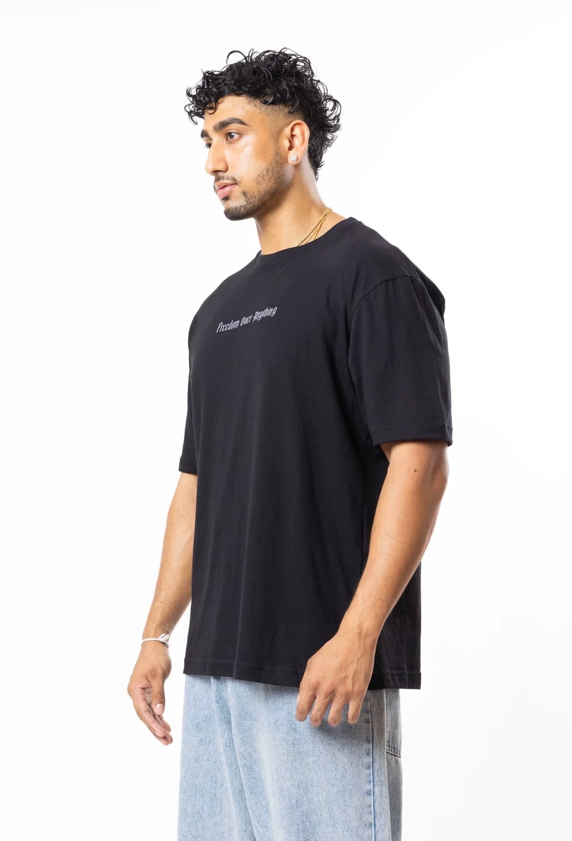 FOA Freedom Over Everything black t-shirt profile shot