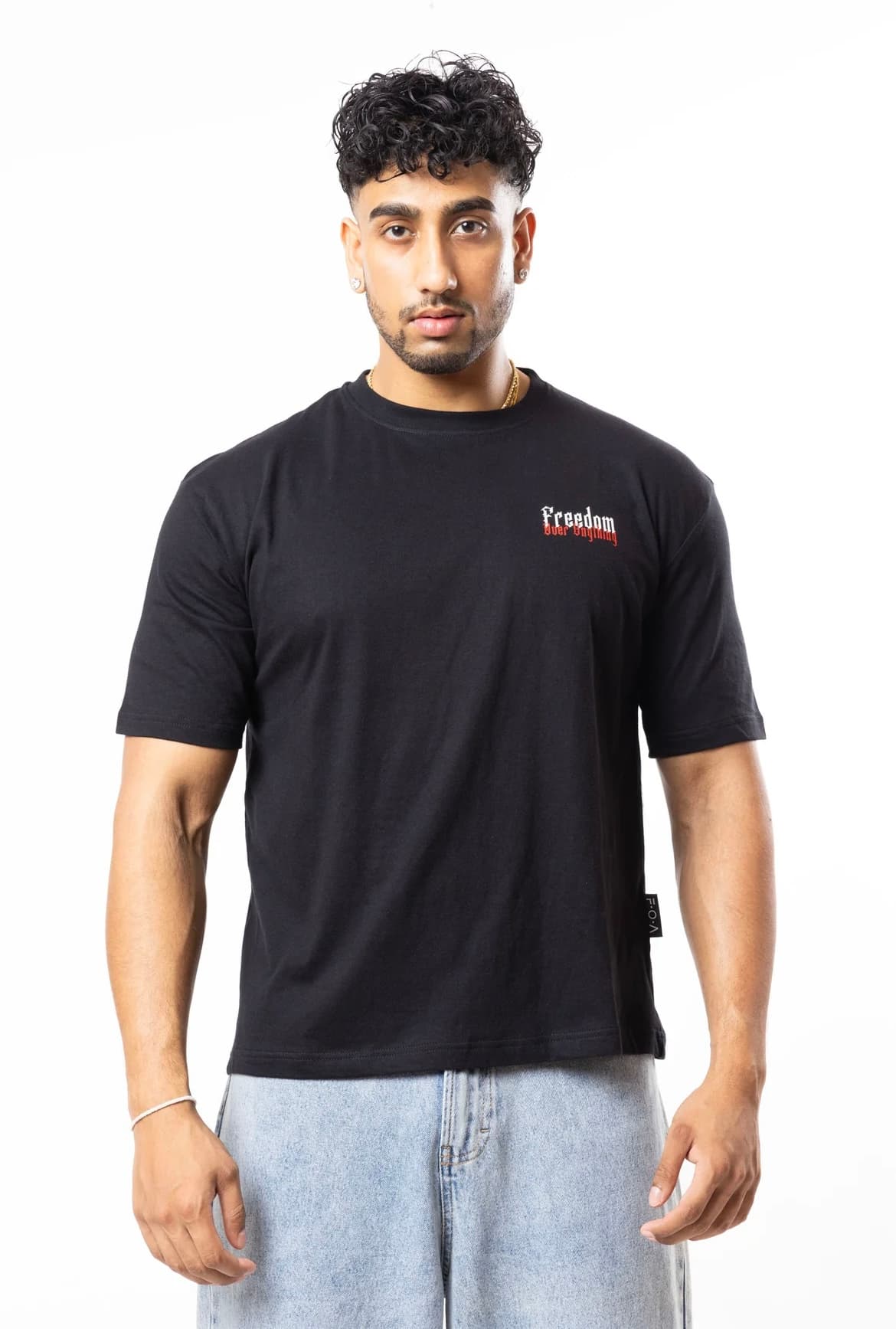 FOA Freedom Over Everything black t-shirt front facing
